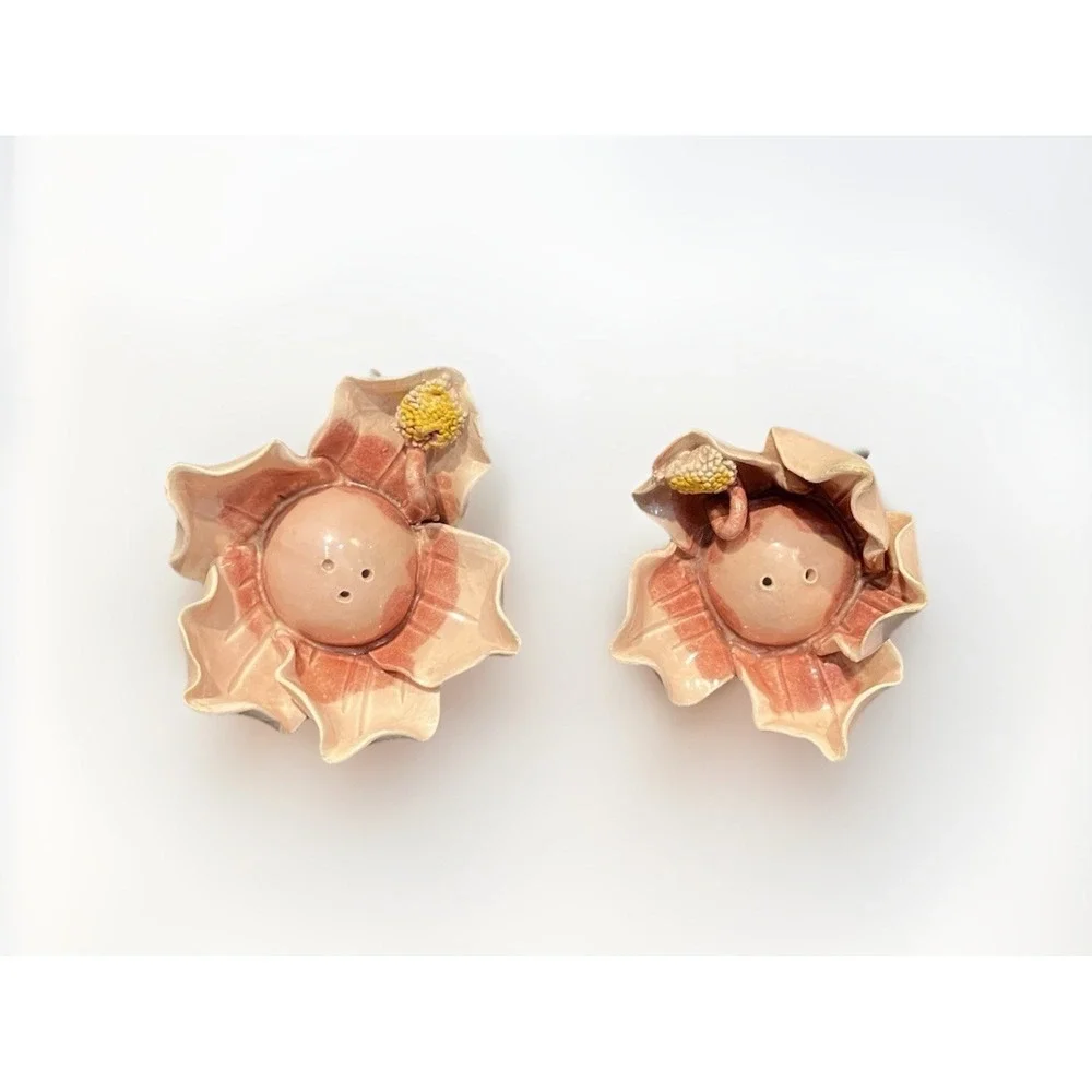 Fitz‎ and Floyd 1983 Pink Flower Salt & Pepper Shaker Pink Yellow Vintage *RARE*